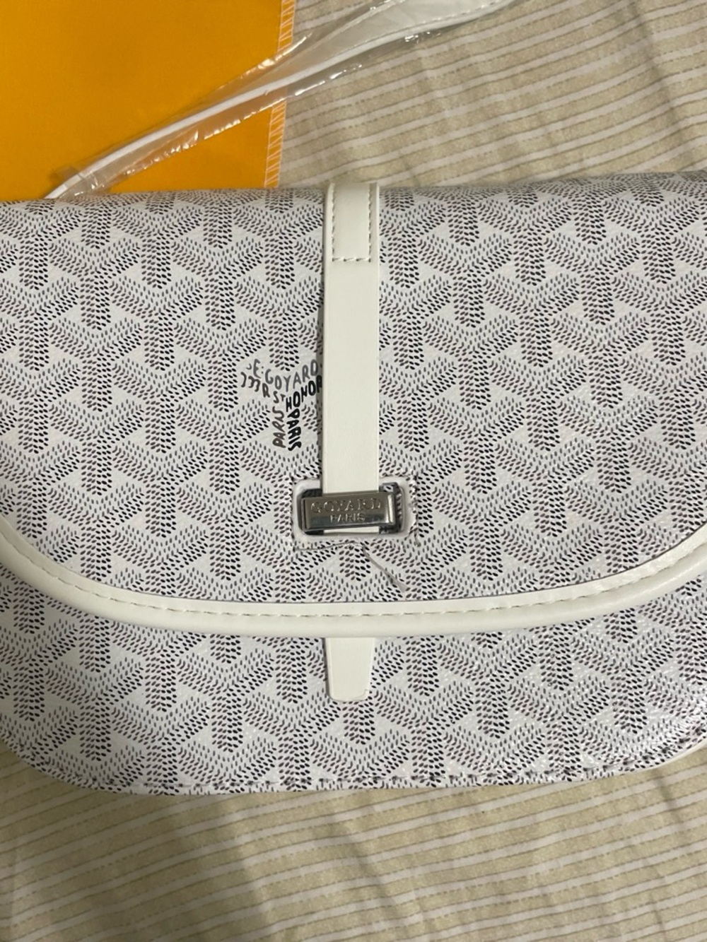Goyard White Patterned Messenger Bag with Leather Trim